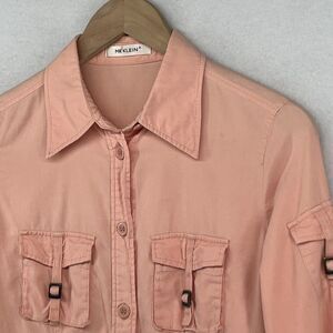 MK KLEIN Shirt Womens 40 M Canvas Utility Button Up Long Sleeve Cotton Pink